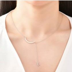 925 Ayar Ay Detaylı Kişiye Özel Harf Gümüş Kolye