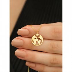 925 Ayar Dünya Haritası Model Gümüş Hediyelik Kolye