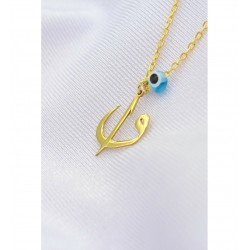 925 Ayar Elif Vav Yazılı Nazar Detaylı Gümüş Kadın Kolye