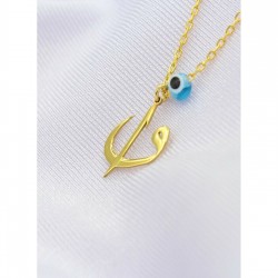 925 Ayar Elif Vav Yazılı Nazar Detaylı Gümüş Kadın Kolye