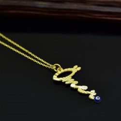 925 Ayar Gümüş Altın Kaplama Kristal Kesim Nazarlı Isim Kolye