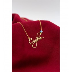 925 Ayar Gümüş Altın Kaplama Nazar Boncuklu Kişiye Özel El Yazılı Kolye