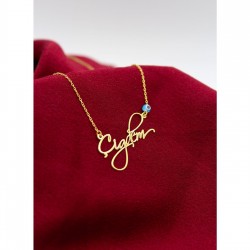 925 Ayar Gümüş Altın Kaplama Nazar Boncuklu Kişiye Özel El Yazılı Kolye