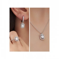 925 Ayar Gümüş Baget Kolye Küpe Yüzük Set Özel Gün Hediyesi