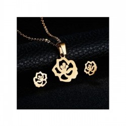 925 Ayar Gümüş Gül Model Küpe Kolye Kadın Hediyelik Set