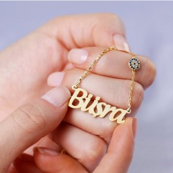 925 Ayar Gümüş Nazarlı İsim Kolye Özel Gün Hediyesi