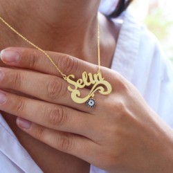 925 Ayar Gümüş Nazarlı Selin Yazılı Isimli Kolye