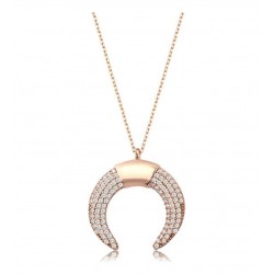 925 Ayar Gümüş Zirkon Taşlı Rose Hilal Kolye
