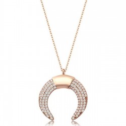 925 Ayar Gümüş Zirkon Taşlı Rose Hilal Kolye