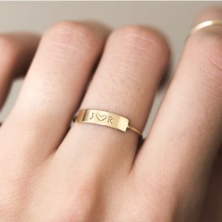925 Ayar İkili Harf Model Mini Kalp Detaylı Gümüş Hediyelik Kadın Yüzük