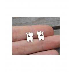 925 Ayar Kedi Tasarım Gümüş Hediyelik Kadın Küpe