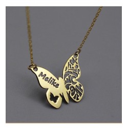 925 Ayar Kelebek Model Kişiye Özel İsimli Gümüş Kadın Kolye