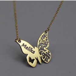 925 Ayar Kelebek Model Kişiye Özel İsimli Gümüş Kadın Kolye
