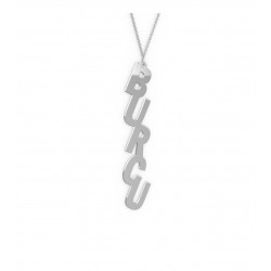 925 Ayar Kişiye Özel İsimli Dikey Sallanır Gümüş Kadın Kolye