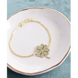 925 Ayar Kişiye Özel İsimli Dört Yapraklı Yonca Gümüş Hediyelik Bileklik