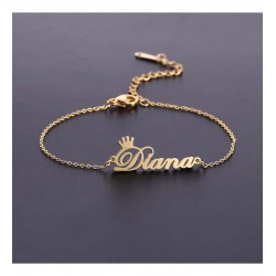 925 Ayar Kişiye Özel İsimli Taç Detaylı Kadın Hediyelik Gümüş Bileklik