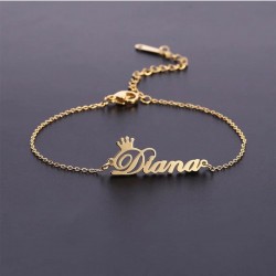 925 Ayar Kişiye Özel İsimli Taç Detaylı Kadın Hediyelik Gümüş Bileklik