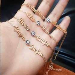925 Ayar Kişiye Özel Nazar Detaylı İsim Kadın Gümüş Bileklik