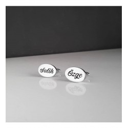 925 Ayar Oval Plaka Kişiye Özel İsimli Erkek Hediyelik Kol Düğmesi