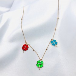 925 Ayar Renkli Taşlı Yonca Kolye