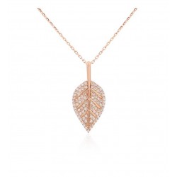 925 Ayar Taşlı Rose Yaprak Gümüş Kadın Kolye