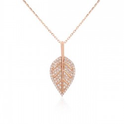 925 Ayar Taşlı Rose Yaprak Gümüş Kadın Kolye