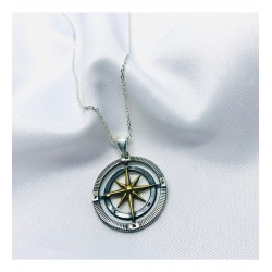 925 Ayar Unisex Pusula Gümüş Kolye