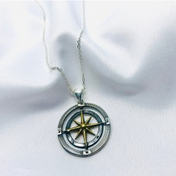 925 Ayar Unisex Pusula Gümüş Kolye