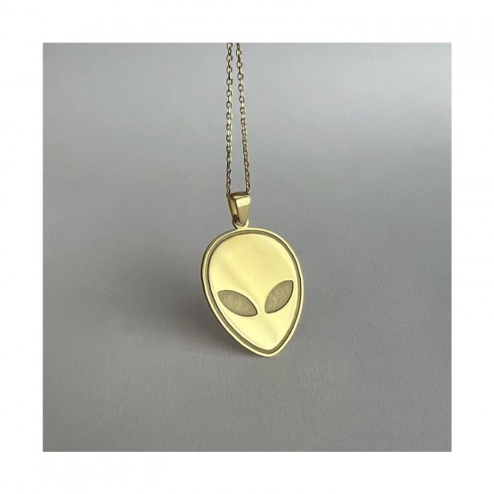 Unisex Model 925 Ayar Gold Alien Tasarım Gümüş Kolye Unisex Model 925 Ayar Gold Alien Tasarım Gümüş Kolye