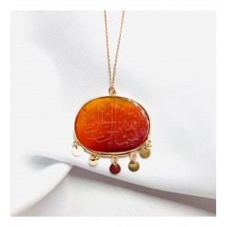 Akik Taş Üzeri İşleme Dua Tasarım Gümüş Kolye