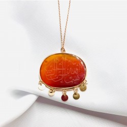 Akik Taş Üzeri İşleme Dua Tasarım Gümüş Kolye