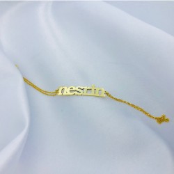 Altın Kaplama 925 Ayar Gümüş İsim Hediyelik Kadın Bileklik