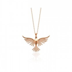 Anka Kuşu Rose Gümüş Kolye Özel Gün Hediyesi