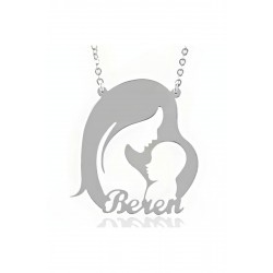 Anne Bebek Tasvirli Gümüş Isim Kolye