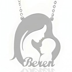 Anne Bebek Tasvirli Gümüş Isim Kolye