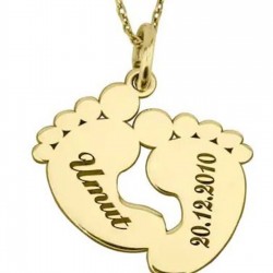 Bebek Ayak Model İsimli Tarihli Gümüş Kolye Özel Gün Hediyesi