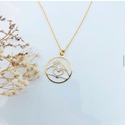 Birleşen Eller Kalp Model Özel Tasarım Gümüş Hediyelik Kadın Kolye