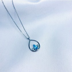 Blue Topaz Taşlı 14 Ayar Pırlanta Kolye