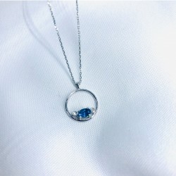 Blue Topaz Taşlı 14 Ayar Pırlanta Kolye