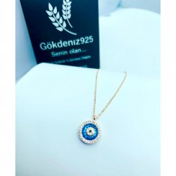 Cam Göz Nazar Model 925 Ayar Gümüş Kadın Kolye Özel Gün Hediyesi