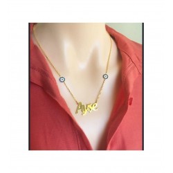 Çift Nazar Detaylı Kişiye Özel İsimli 925 Ayar Gümüş Kadın Kolye