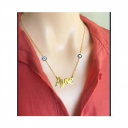 Çift Nazar Detaylı Kişiye Özel İsimli 925 Ayar Gümüş Kadın Kolye