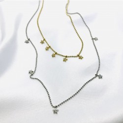 Çift Renk Zincirli Sallantılı Tasarım Gümüş Kolye