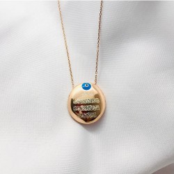 Çift Taraflı Kalp Detaylı Yuvarlak Model Dua Kolye