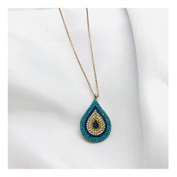 Damla Model Parlak Taş Nazar Gümüş Kolye