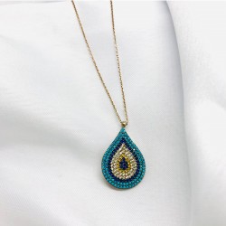 Damla Model Parlak Taş Nazar Gümüş Kolye