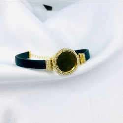 Deri Kordon Aynalı Gümüş İsim Bileklik