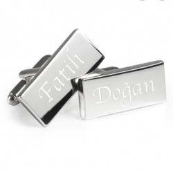 Dikdörtgen Plaka Gümüş Hediyelik Kol Düğmesi