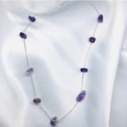Doğal Ametist Taşı Gümüş Zincir Kolye