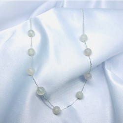 Doğal Ay Taşı Küre Kesim Gümüş Zincir Kolye